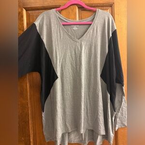 Gray and Black V-Neck Women's Top